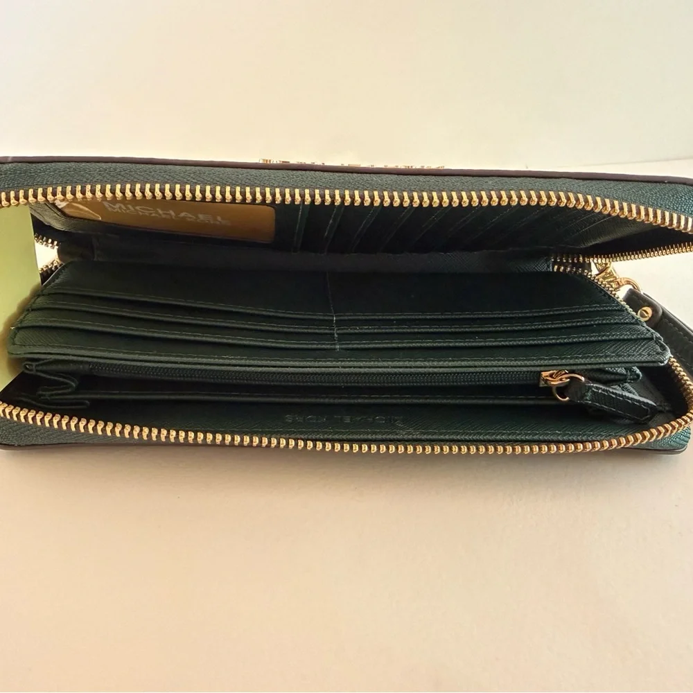 Michael Kors Dark Green Leather Wristlet Wallet - Picture 5 of 7
